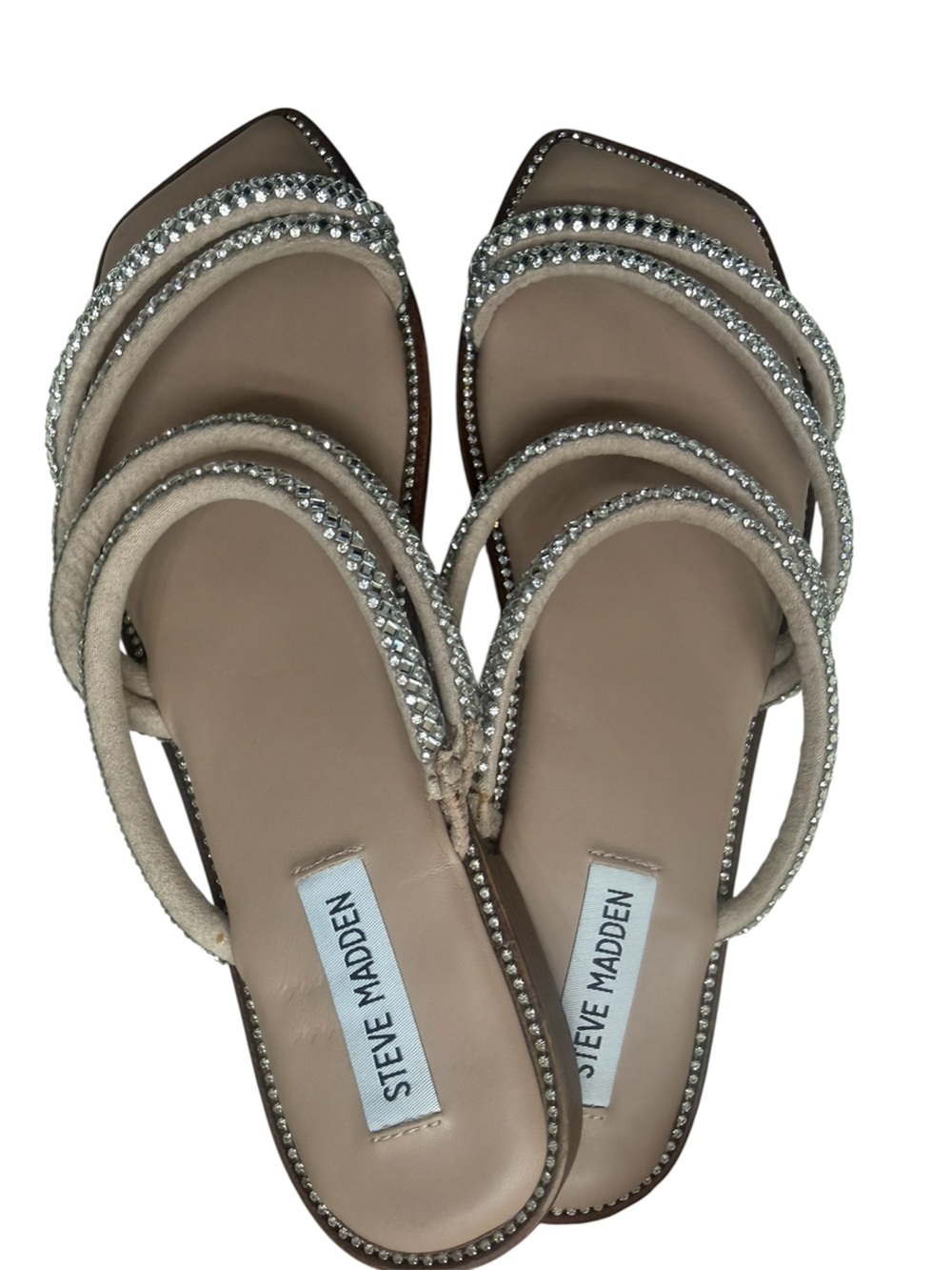 Steve Madden Women's Starie Rhinestone Sandals Flats Size 9M Nude Beige Slip on - Picture 5 of 11